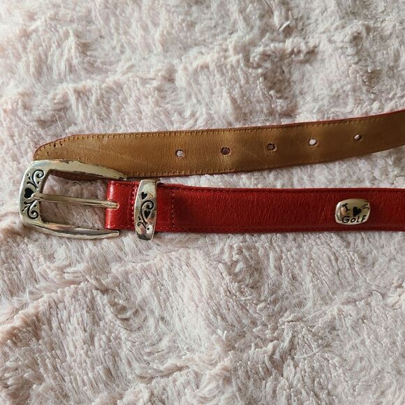 brighton leather belt red w/ silver conchos golf theme size M - Picture 3 of 8